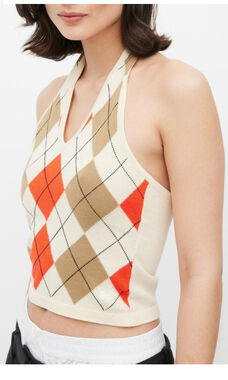 Burberry Beige & Multicolor Argyle sweater Halter Top